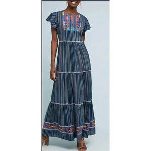 Embroidered Navy Maxi Dress